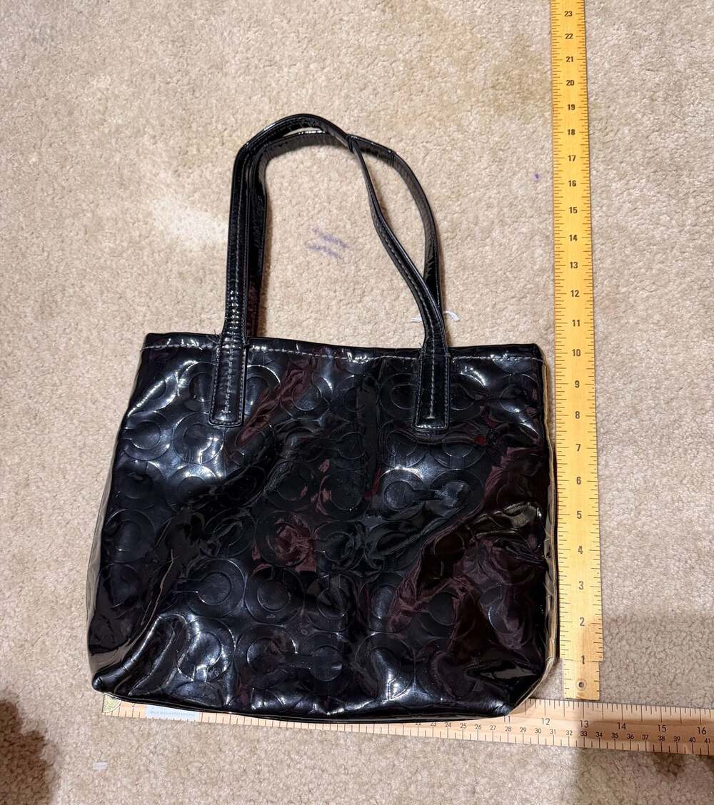 Coach F26901 Black Embossed Patent Leather Signature Tote Handbag (i)